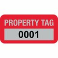 Lustre-Cal Property ID Label PROPERTY TAG5 Alum Dark Red 1.50in x 0.75in  Serialized 0001-0100, 100PK 253769Ma1Rd0001